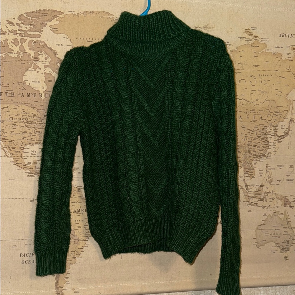 Green Cable Knit Turtleneck Sweater
